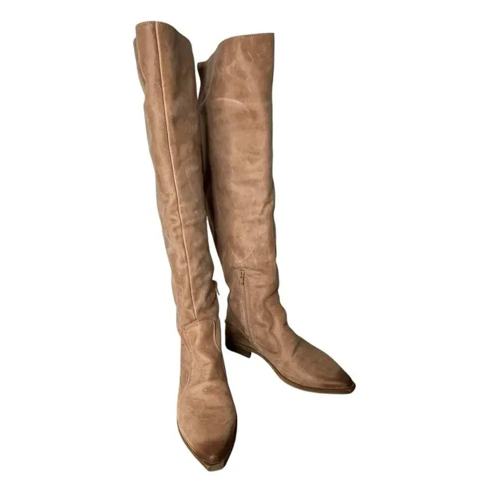 Free People Brenna Over The Knee Natural Leather Tall Boots Sz 38/8